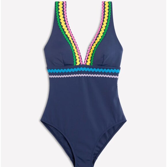 Boden Women’s Porto V-Neck Rik Rak Swimsuit - Size 8L - Picture 4 of 14